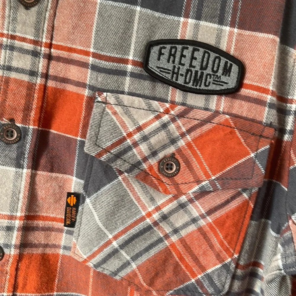 HARLEY-DAVIDSON Men’s Garage Collection Orange Plaid Slim Fit Shirt S - Picture 12 of 13